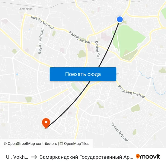 Ul. Vokhid Abdullaeva to Самаркандский Государственный Архитектурно Строительный Институт (Самгаси) map