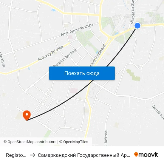 Registon Ko'Chasi, 5 to Самаркандский Государственный Архитектурно Строительный Институт (Самгаси) map