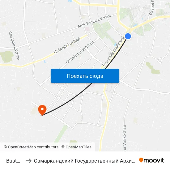 Bustonsaroy, 1 to Самаркандский Государственный Архитектурно Строительный Институт (Самгаси) map