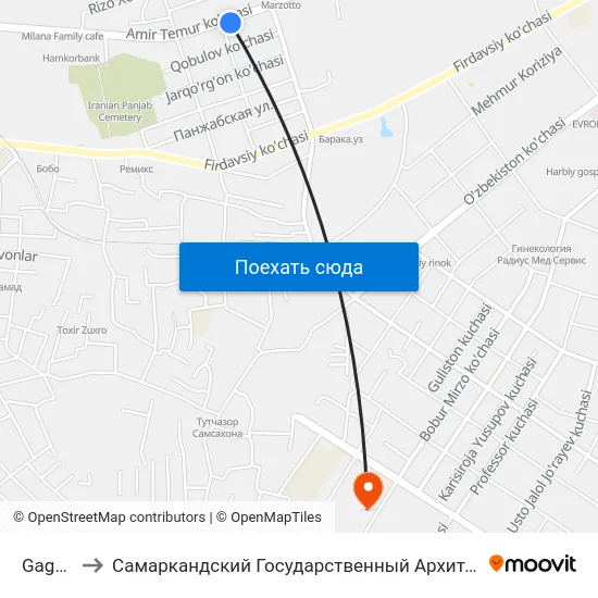 Gagarin, 192 to Самаркандский Государственный Архитектурно Строительный Институт (Самгаси) map