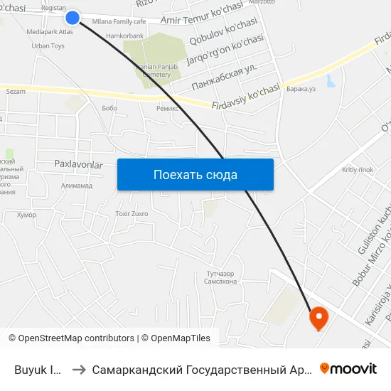 Buyuk Ipak Yuli, 131b to Самаркандский Государственный Архитектурно Строительный Институт (Самгаси) map