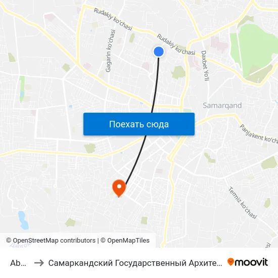 Abs Petrol to Самаркандский Государственный Архитектурно Строительный Институт (Самгаси) map