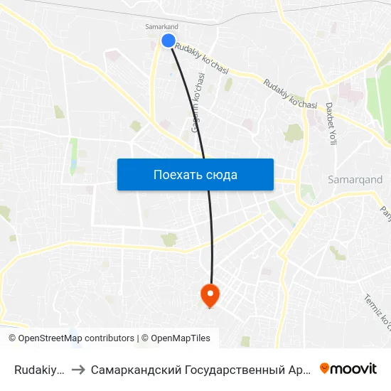 Rudakiy Ko'Chasi, 84 to Самаркандский Государственный Архитектурно Строительный Институт (Самгаси) map