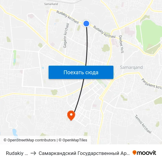 Rudakiy Ko'Chasi, 164 to Самаркандский Государственный Архитектурно Строительный Институт (Самгаси) map