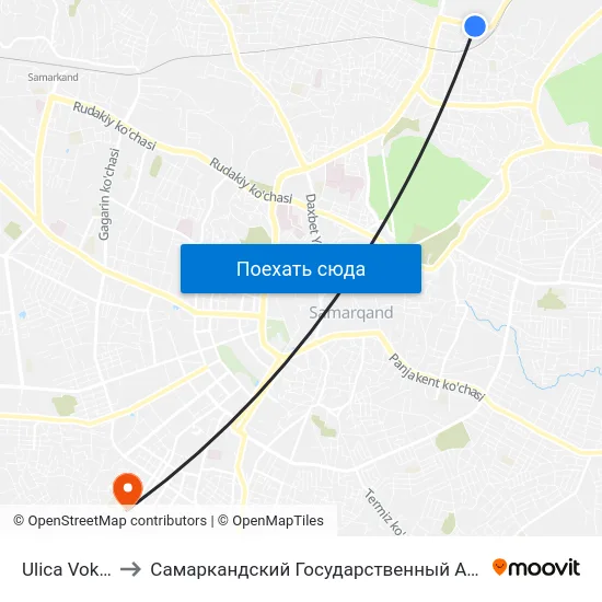 Ulica Vokhid Abdullaeva to Самаркандский Государственный Архитектурно Строительный Институт (Самгаси) map
