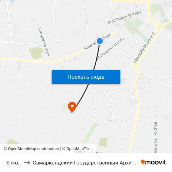 Shkola Nº 17 to Самаркандский Государственный Архитектурно Строительный Институт (Самгаси) map