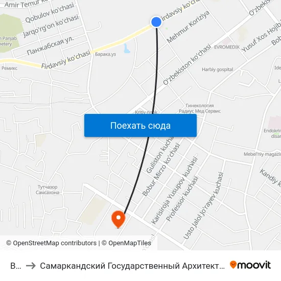 Bekat to Самаркандский Государственный Архитектурно Строительный Институт (Самгаси) map