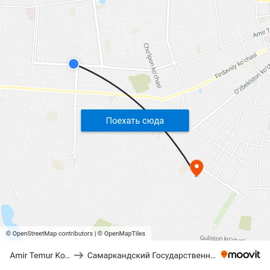 Amir Temur Ko'Chasi / Turkiston Ko'Chasi to Самаркандский Государственный Архитектурно Строительный Институт (Самгаси) map