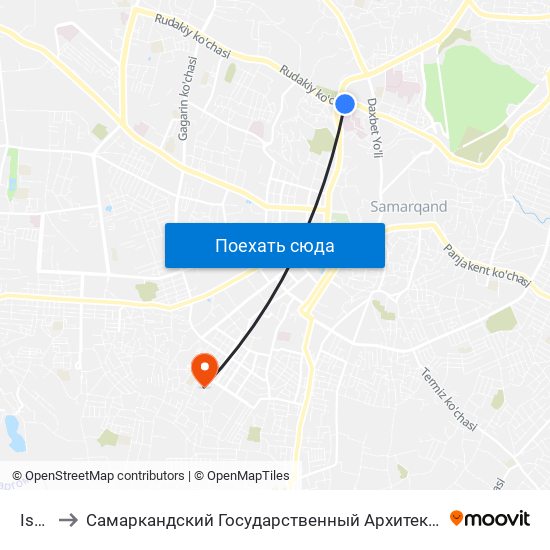 Istiqbol to Самаркандский Государственный Архитектурно Строительный Институт (Самгаси) map