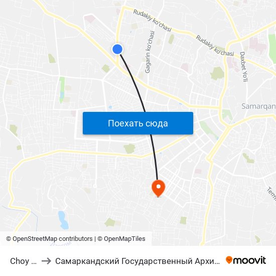 Choy Fabrikasi to Самаркандский Государственный Архитектурно Строительный Институт (Самгаси) map