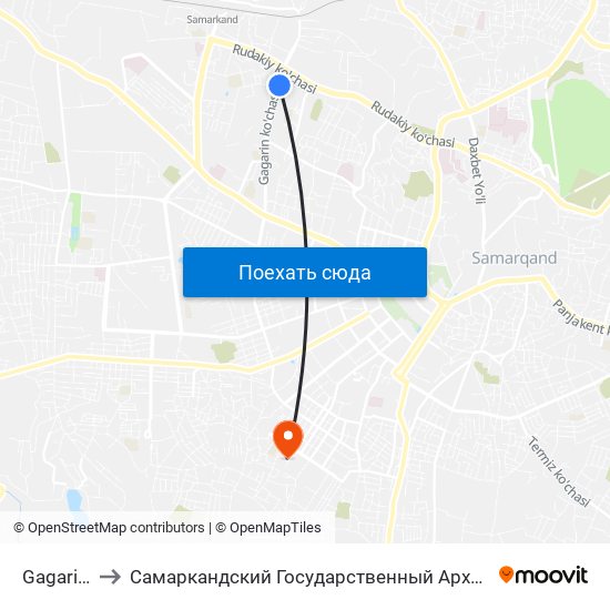 Gagarin Ko'Chasi to Самаркандский Государственный Архитектурно Строительный Институт (Самгаси) map