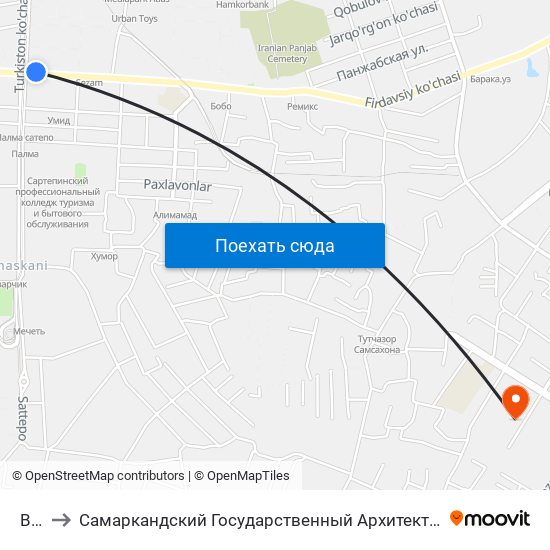 Bekat to Самаркандский Государственный Архитектурно Строительный Институт (Самгаси) map