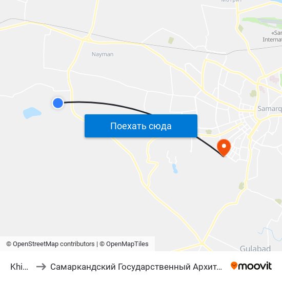 Khimzavod to Самаркандский Государственный Архитектурно Строительный Институт (Самгаси) map