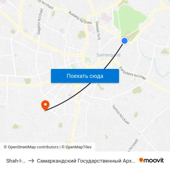 Shah-I-Zinda Park to Самаркандский Государственный Архитектурно Строительный Институт (Самгаси) map