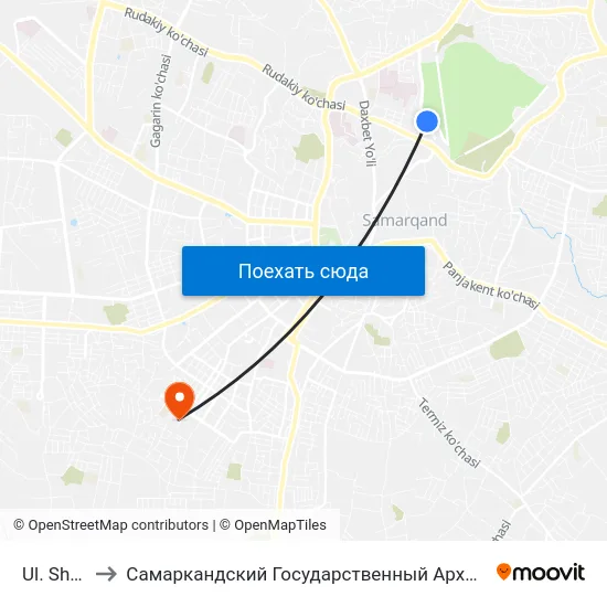 Ul. Shakhi Zinda to Самаркандский Государственный Архитектурно Строительный Институт (Самгаси) map