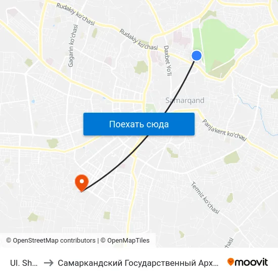Ul. Shakhi Zinda to Самаркандский Государственный Архитектурно Строительный Институт (Самгаси) map