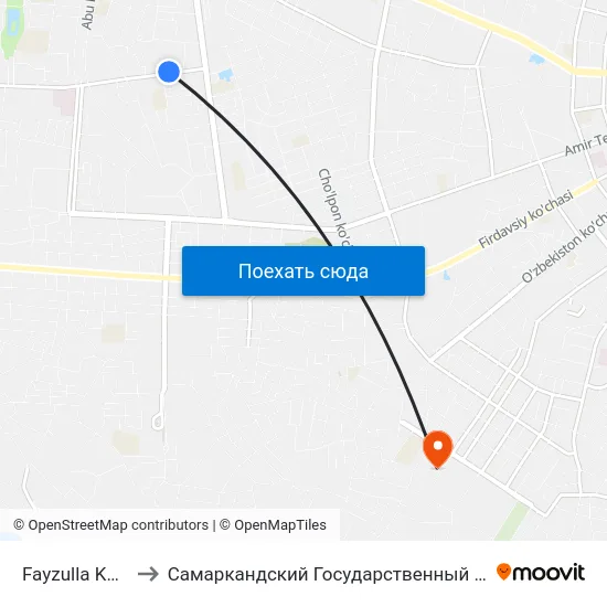 Fayzulla Khodzhayev Street, 4 to Самаркандский Государственный Архитектурно Строительный Институт (Самгаси) map
