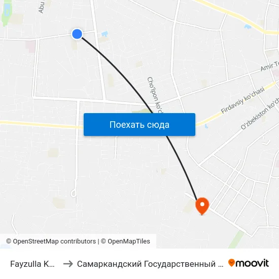 Fayzulla Khodzhayev Street, 4 to Самаркандский Государственный Архитектурно Строительный Институт (Самгаси) map