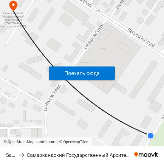 Samgasi to Самаркандский Государственный Архитектурно Строительный Институт (Самгаси) map
