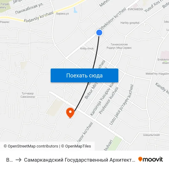 Bekat to Самаркандский Государственный Архитектурно Строительный Институт (Самгаси) map