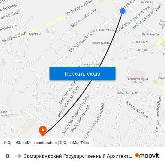 Bekat to Самаркандский Государственный Архитектурно Строительный Институт (Самгаси) map