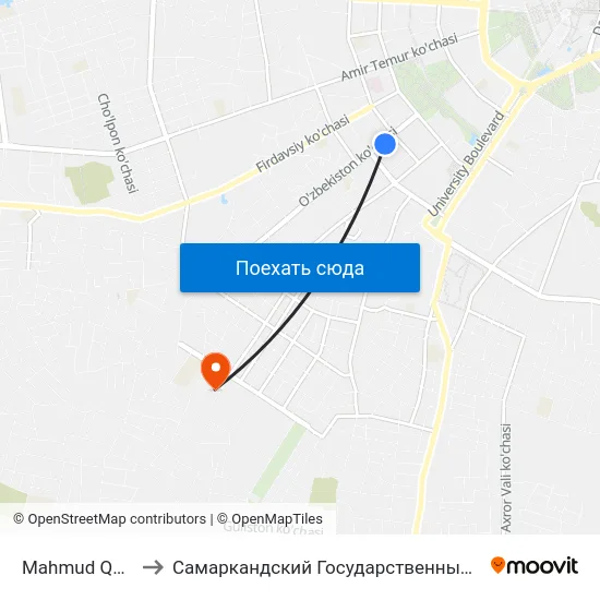 Mahmud Qoshgariy Ko'Chasi, 85 to Самаркандский Государственный Архитектурно Строительный Институт (Самгаси) map