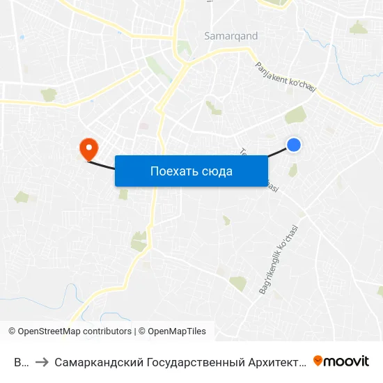 Bekat to Самаркандский Государственный Архитектурно Строительный Институт (Самгаси) map