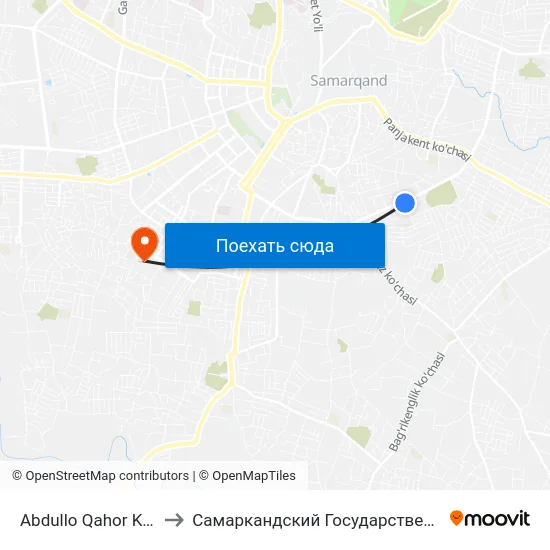 Abdullo Qahor Ko'Chasi / Sadriddin Ayni Ko'Chasi to Самаркандский Государственный Архитектурно Строительный Институт (Самгаси) map