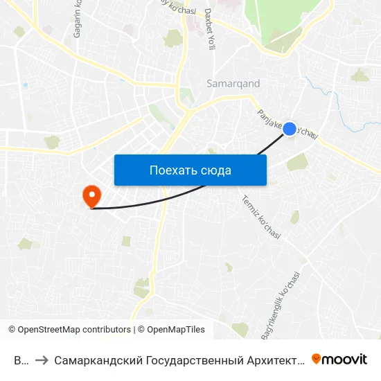 Bekat to Самаркандский Государственный Архитектурно Строительный Институт (Самгаси) map