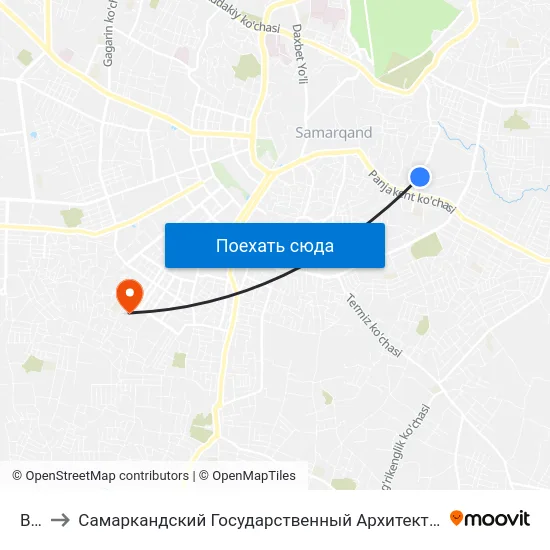 Bekat to Самаркандский Государственный Архитектурно Строительный Институт (Самгаси) map