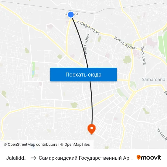 Jalaliddin Rumi Park to Самаркандский Государственный Архитектурно Строительный Институт (Самгаси) map