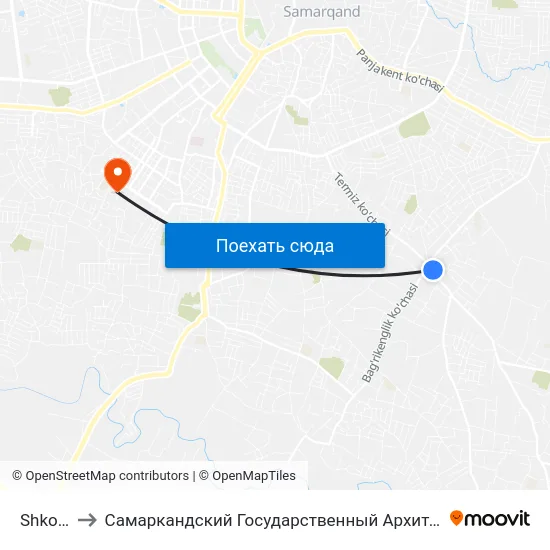 Shkola Nº 21 to Самаркандский Государственный Архитектурно Строительный Институт (Самгаси) map