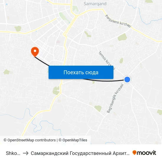 Shkola Nº 21 to Самаркандский Государственный Архитектурно Строительный Институт (Самгаси) map
