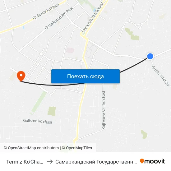 Termiz Ko'Chasi / Sadriddin Ayni Ko'Chasi to Самаркандский Государственный Архитектурно Строительный Институт (Самгаси) map