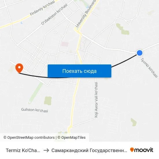 Termiz Ko'Chasi / Sadriddin Ayni Ko'Chasi to Самаркандский Государственный Архитектурно Строительный Институт (Самгаси) map