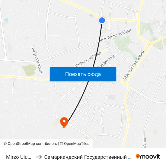 Mirzo Ulug'Bek Ko'Chasi, 48 to Самаркандский Государственный Архитектурно Строительный Институт (Самгаси) map