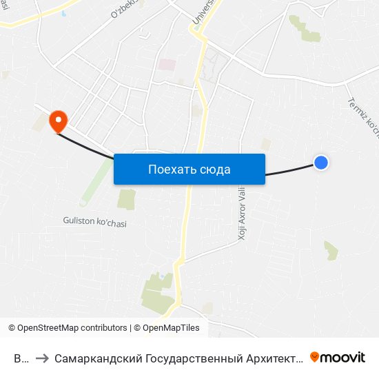 Bekat to Самаркандский Государственный Архитектурно Строительный Институт (Самгаси) map