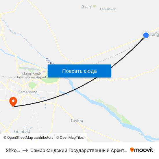Shkola Nº 46 to Самаркандский Государственный Архитектурно Строительный Институт (Самгаси) map