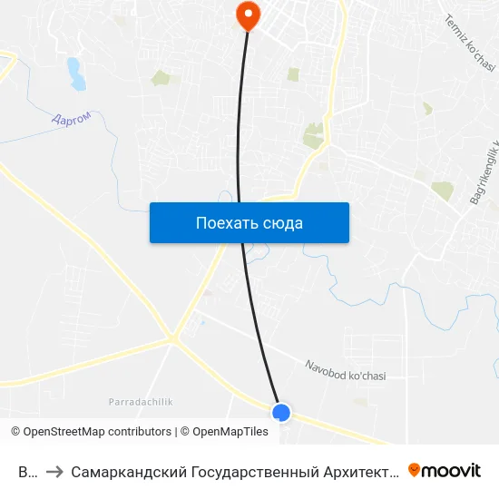 Bekat to Самаркандский Государственный Архитектурно Строительный Институт (Самгаси) map