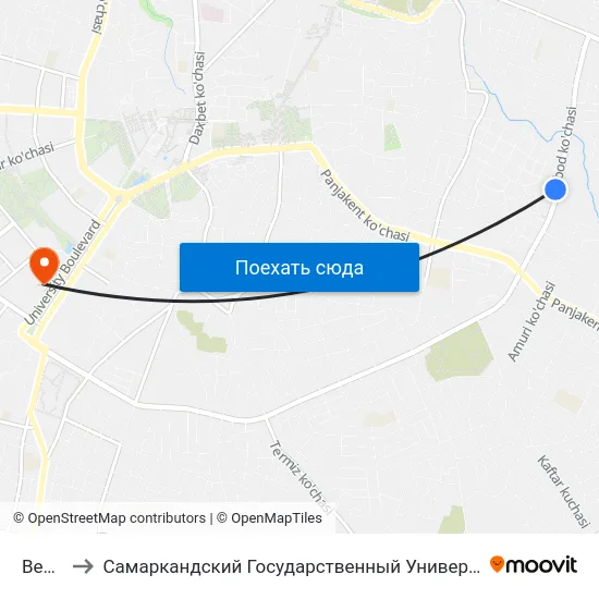 Bekat to Самаркандский Государственный Университет map