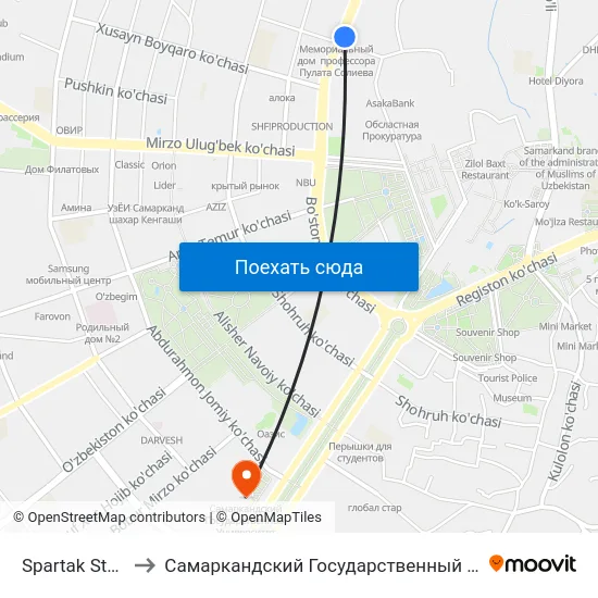 Spartak Stadium to Самаркандский Государственный Университет map