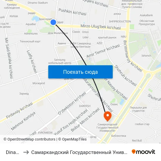 Dinamo to Самаркандский Государственный Университет map