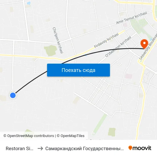 Restoran Siyavush to Самаркандский Государственный Университет map