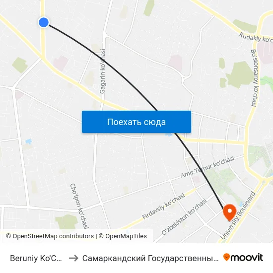 Beruniy Ko'Chasi, 89 to Самаркандский Государственный Университет map