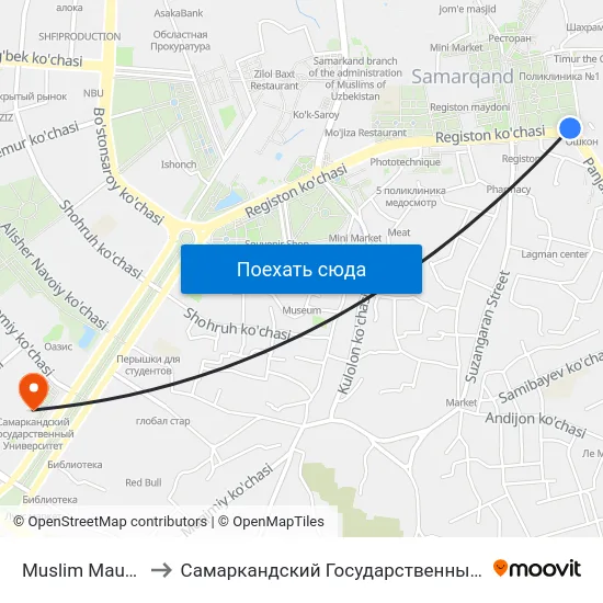 Muslim Mausoleum to Самаркандский Государственный Университет map