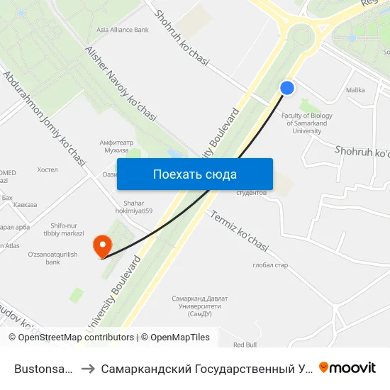 Bustonsaroy, 1 to Самаркандский Государственный Университет map