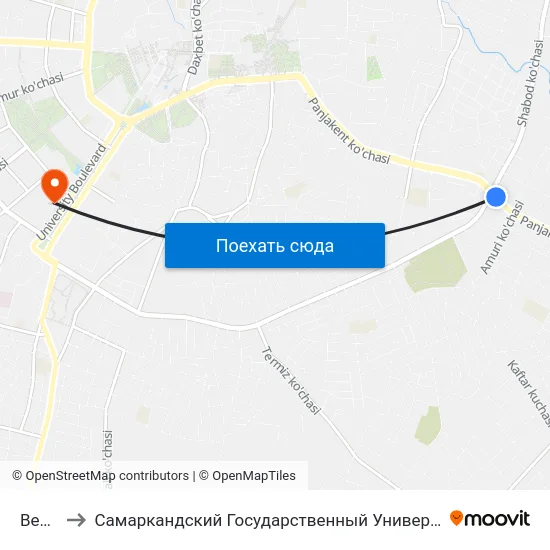 Bekat to Самаркандский Государственный Университет map
