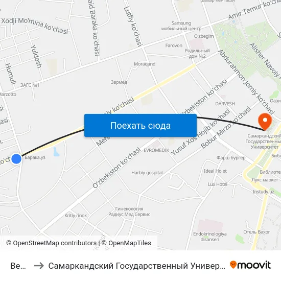 Bekat to Самаркандский Государственный Университет map