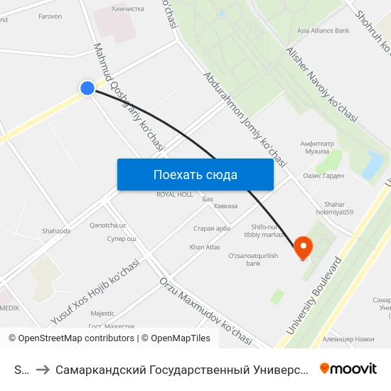 Stv to Самаркандский Государственный Университет map