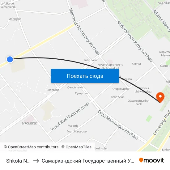 Shkola Nº 17 to Самаркандский Государственный Университет map